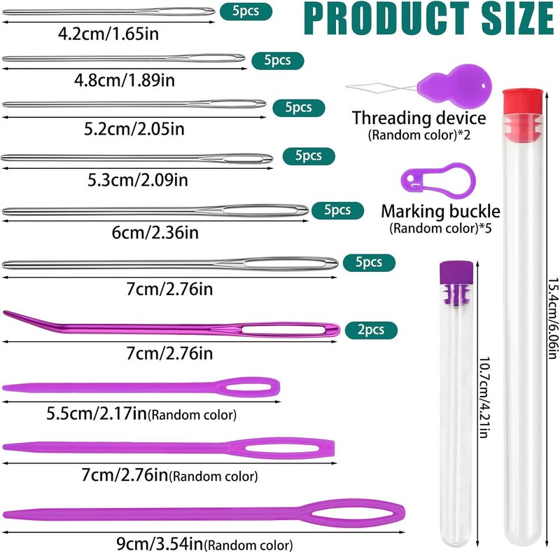 Bupete 42 Pcs Large Eye Blunt Yarn Needles Set, Darning Needles for Yarn, Crochet Needle, Plastic Needles, Tapestry Needles with Curved Darning Needles Knitting Needles for Sewing - Image 2